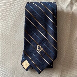 Dior Vintage Navy and Gold Striped Tie, The Hecht Co. rare